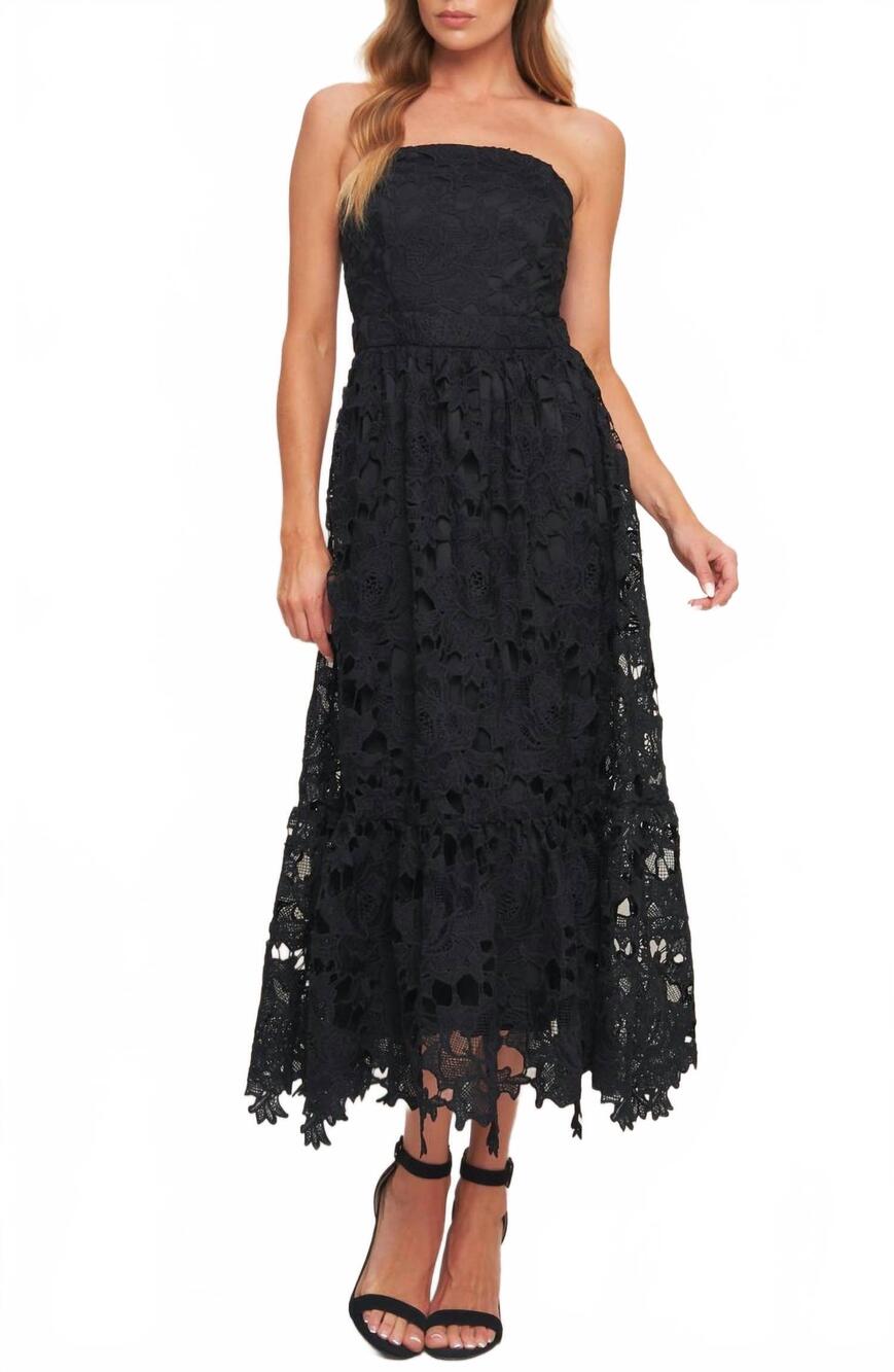 NEW FLYING TOMATO woven lace midi dress in black